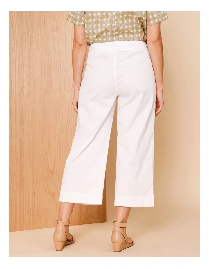 Stretch Cotton Crop Wide Leg Pant In White image 4