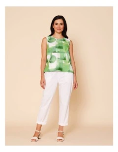 Elastic Waist Stretch Poplin Pant In White