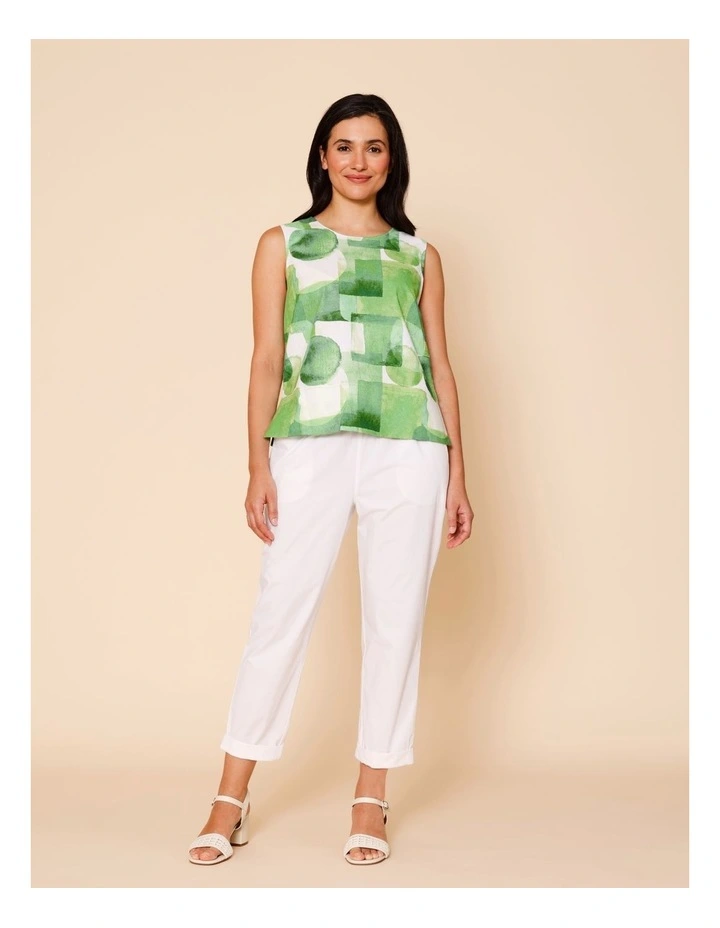 Elastic Waist Stretch Poplin Pant In White image 1