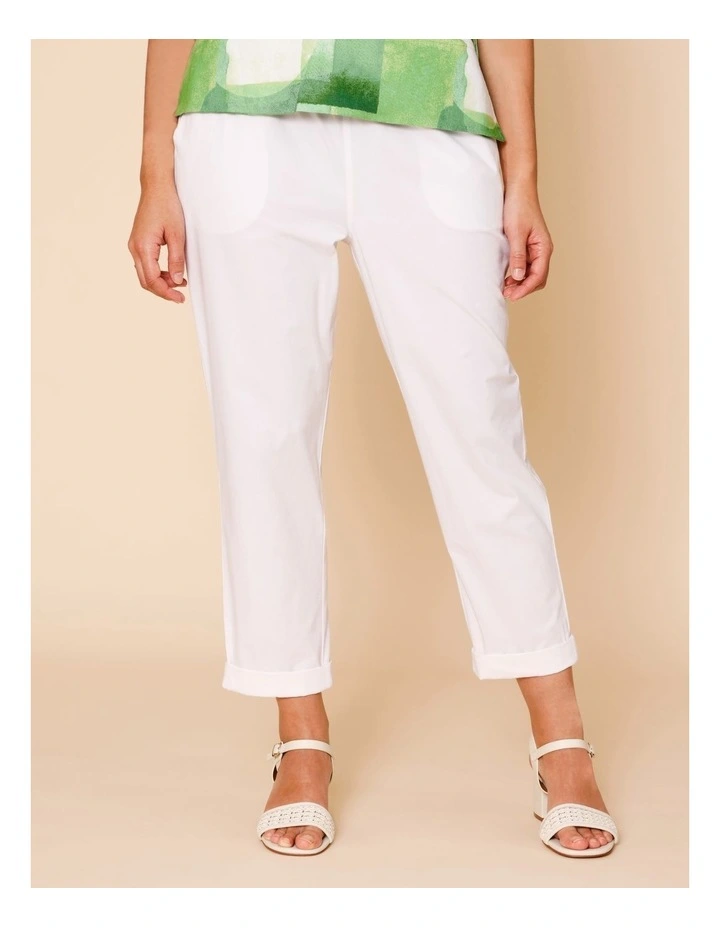 Elastic Waist Stretch Poplin Pant In White image 2