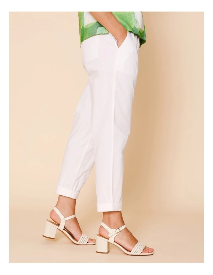 Elastic Waist Stretch Poplin Pant In White image 3