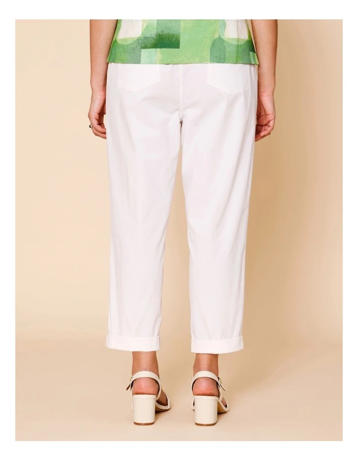 Elastic Waist Stretch Poplin Pant In White image 4