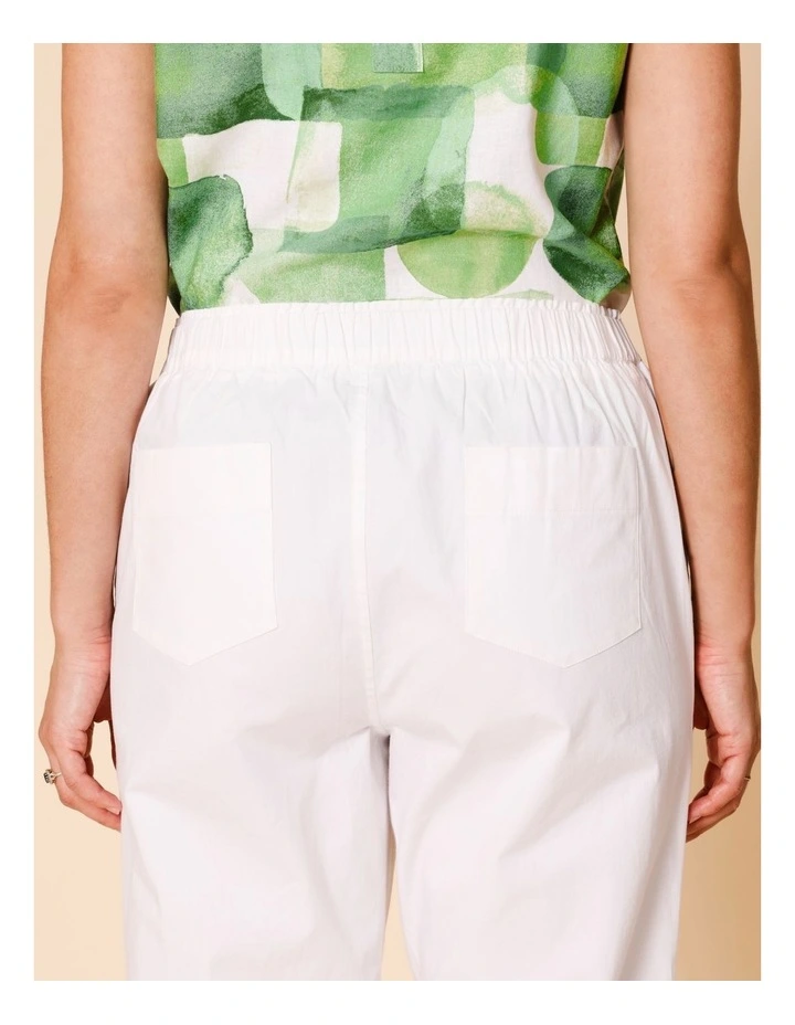 Elastic Waist Stretch Poplin Pant In White image 6