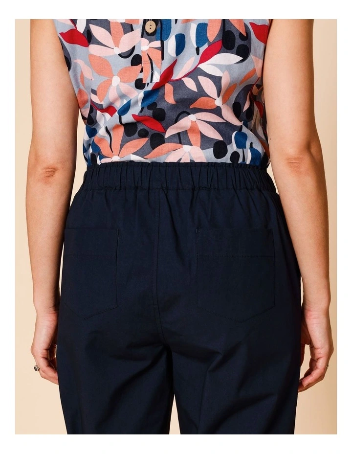 Elastic Waist Stretch Poplin Pant In Navy image 6