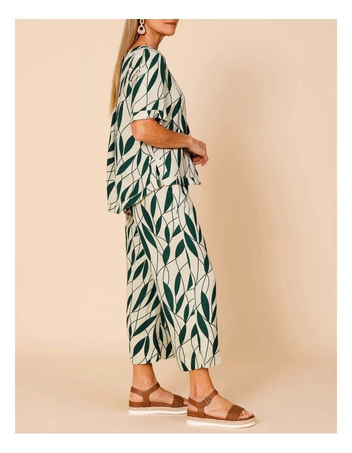 Wide Leg Linen Blend Pant In Neutral/Forest Leaf Print image 2