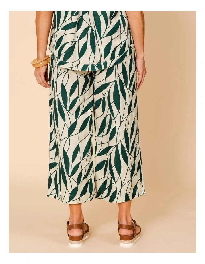 Wide Leg Linen Blend Pant In Neutral/Forest Leaf Print image 6