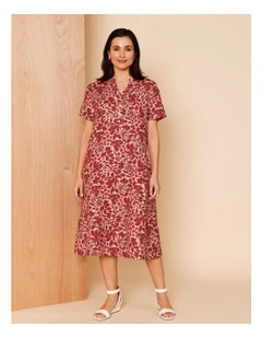 Short Sleeve Princess Seam Dress With Pockets In Burgandy/Pinks Floral
