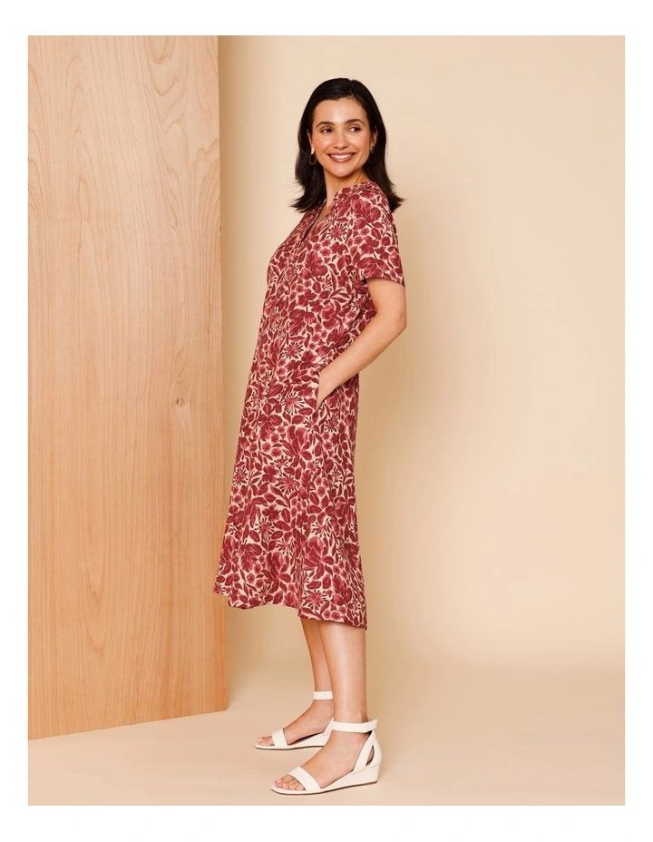 Short Sleeve Princess Seam Dress With Pockets In Burgandy/Pinks Floral image 4
