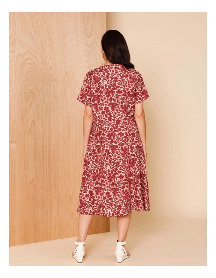 Short Sleeve Princess Seam Dress With Pockets In Burgandy/Pinks Floral image 5