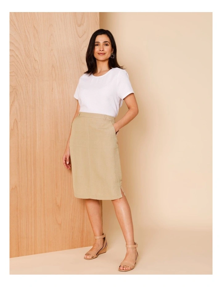 Elastic Back Knee Length Skirt In Pebble image 2