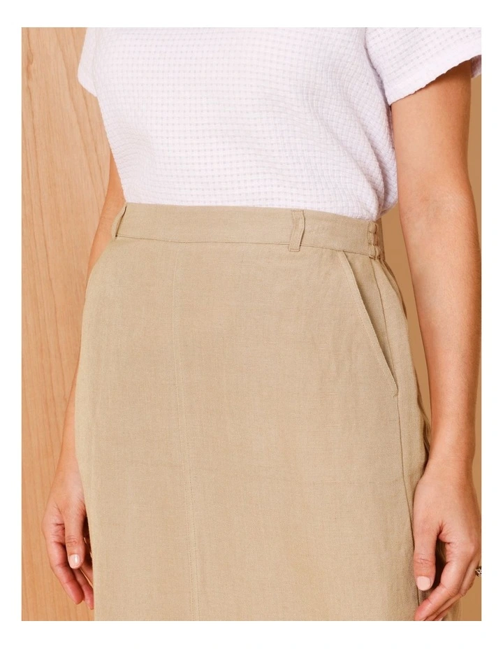 Elastic Back Knee Length Skirt In Pebble image 3