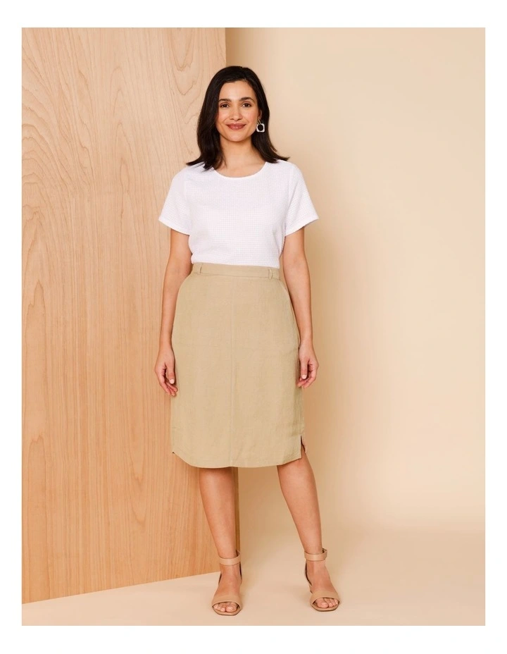 Elastic Back Knee Length Skirt In Pebble image 5