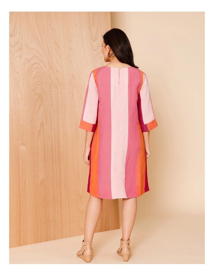 3/4 Sleeve Dress With Cuff And Pockets In Pinks/Burgundy Wide Stripe image 5