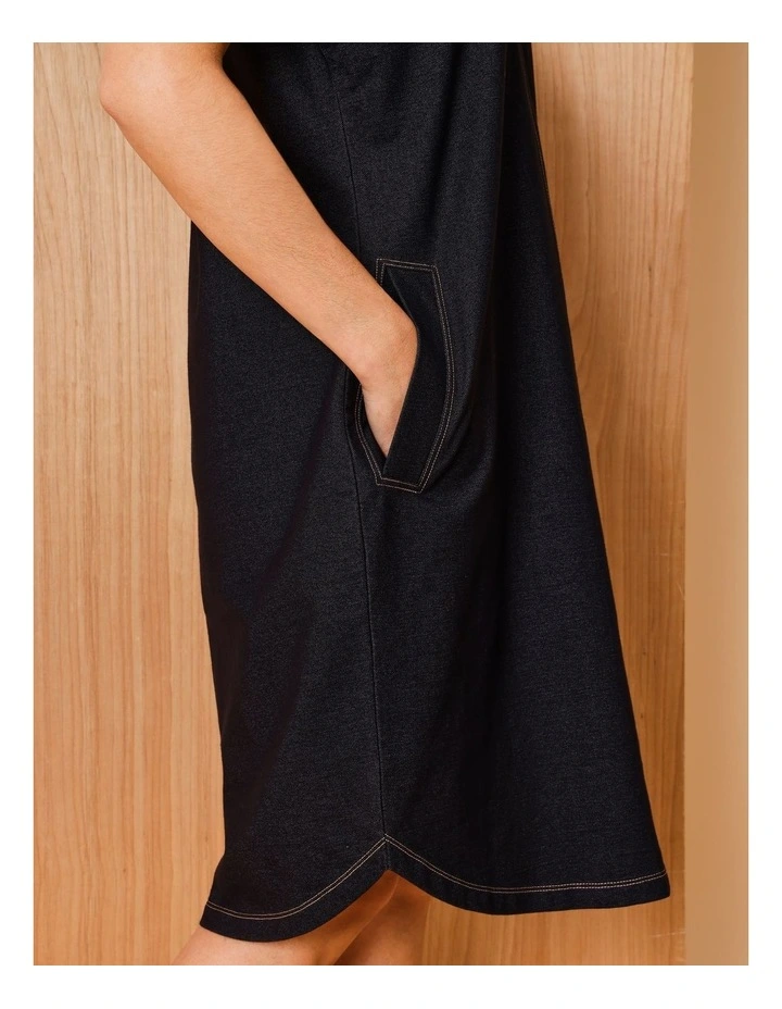 Tee Dress With Pockets Curved Hem In Knit Denim Look Jersey image 4