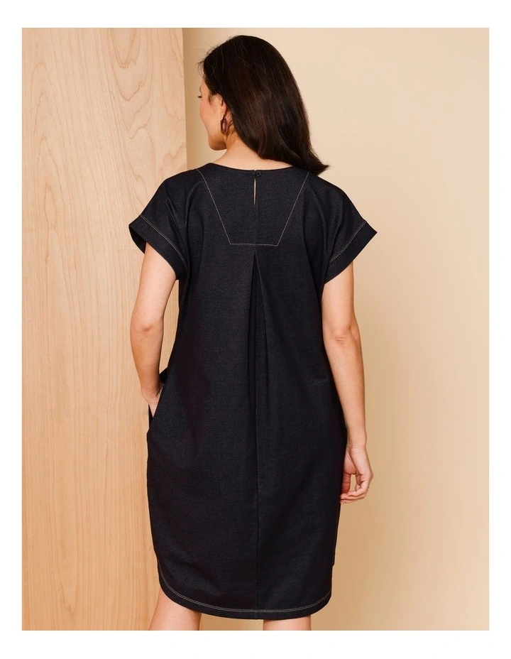 Tee Dress With Pockets Curved Hem In Knit Denim Look Jersey image 5
