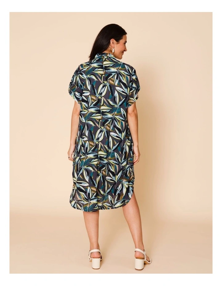 Short Sleeve Shirt Dress With Yoke In Navy Ground Tropical Floral image 5