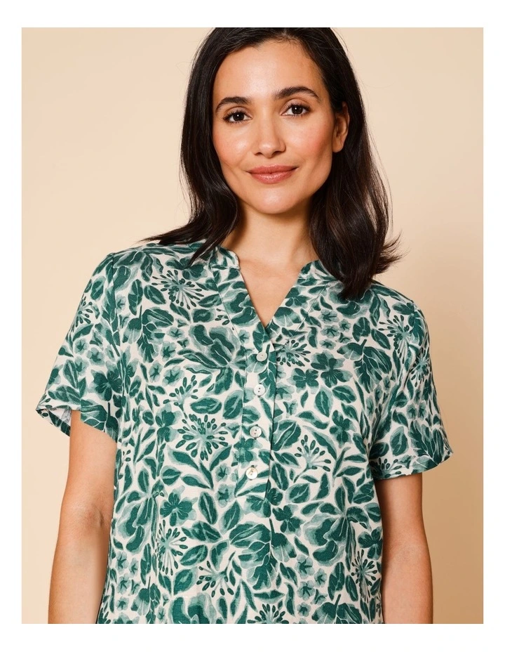 Short Sleeve Stand Neck Dress With Princess Seams In Greens Floral image 2