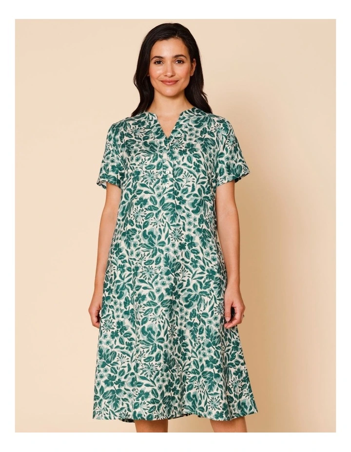 Short Sleeve Stand Neck Dress With Princess Seams In Greens Floral image 3