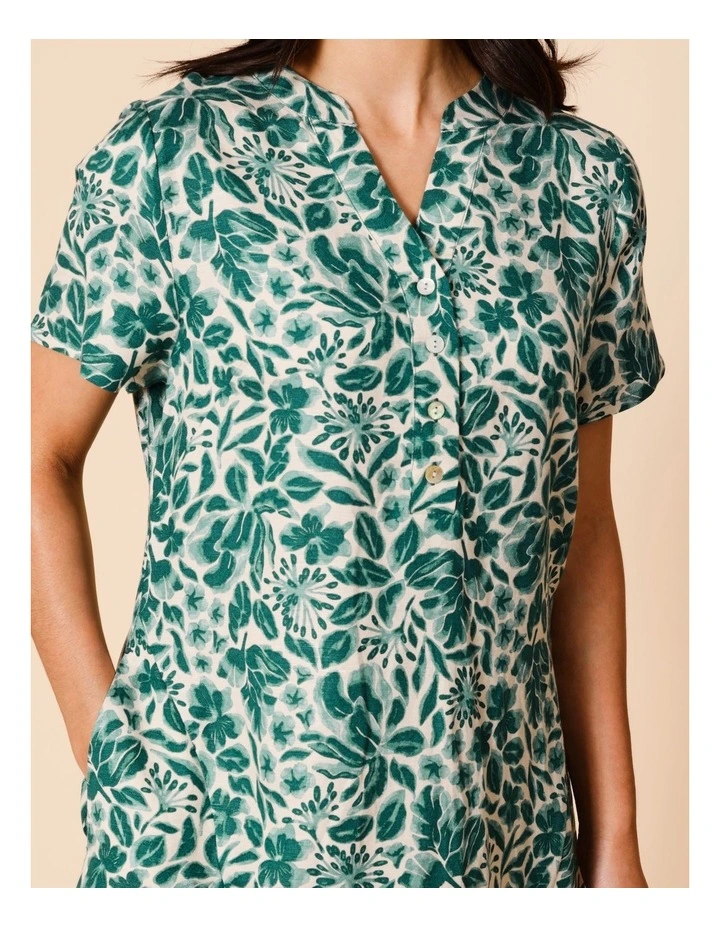 Short Sleeve Stand Neck Dress With Princess Seams In Greens Floral image 4