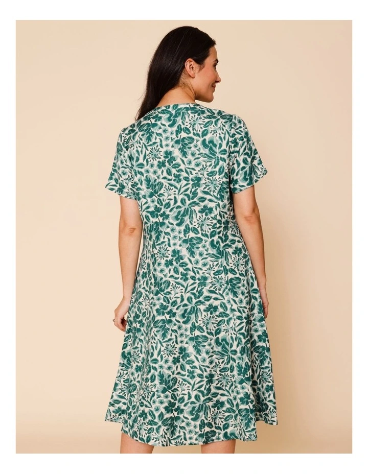 Short Sleeve Stand Neck Dress With Princess Seams In Greens Floral image 5