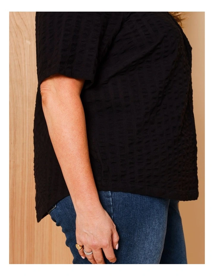 Short Sleeve Top With Button Neck in Black image 4
