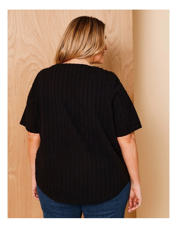 Short Sleeve Top With Button Neck in Black image 5
