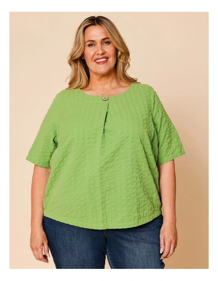 Short Sleeve Top With Button Neck In Green image 1