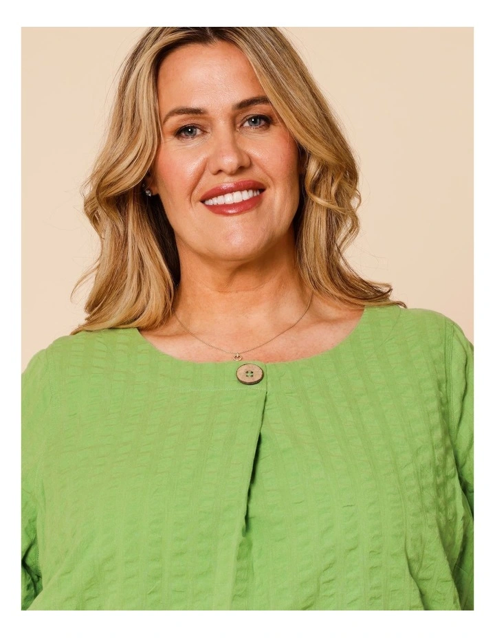 Short Sleeve Top With Button Neck In Green image 3