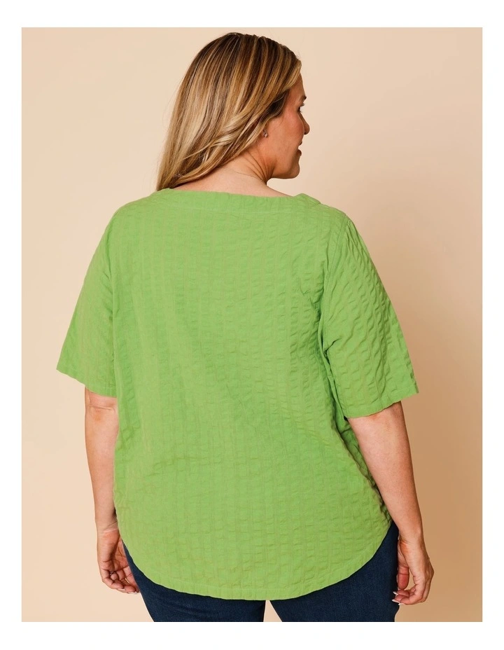 Short Sleeve Top With Button Neck In Green image 4
