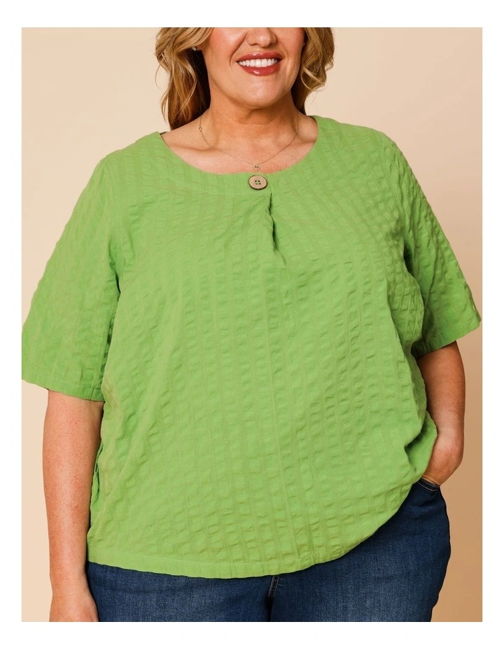 Short Sleeve Top With Button Neck In Green image 5