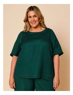 Short Sleeve Top With Curved Back Hem In Forest