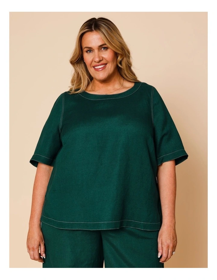 Short Sleeve Top With Curved Back Hem In Forest image 1