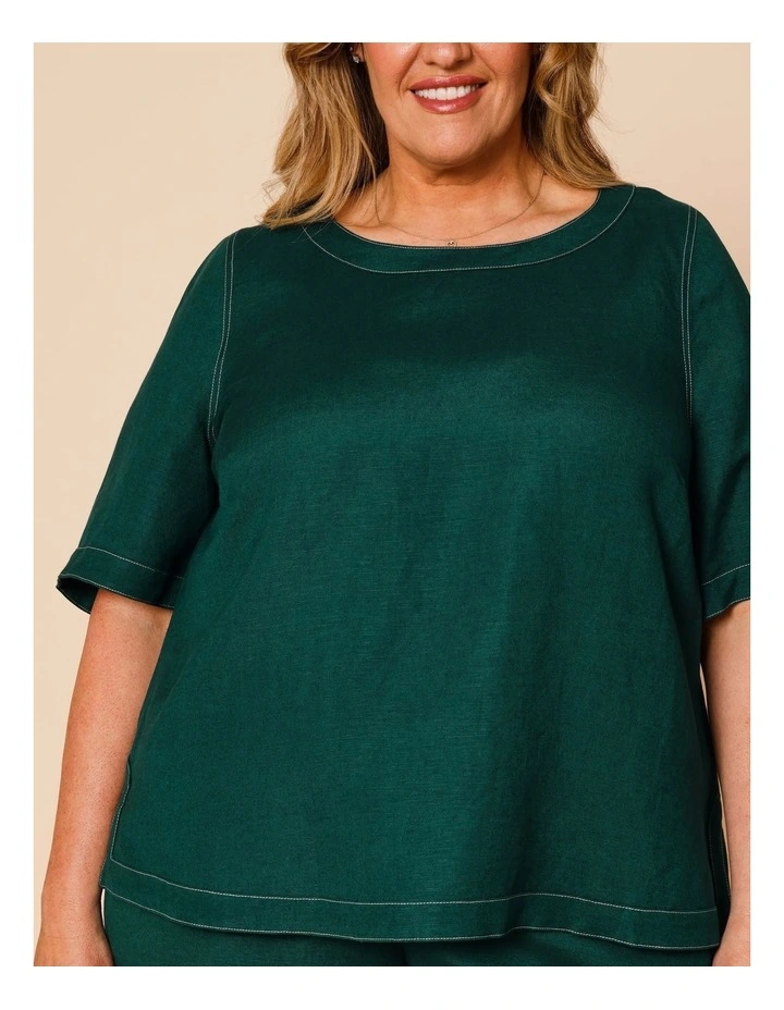 Short Sleeve Top With Curved Back Hem In Forest image 5