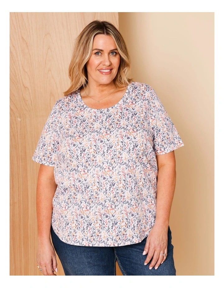 Wardrobe Staple Short Sleeve Tee In Watercolour Leaf Print White/Multi image 1