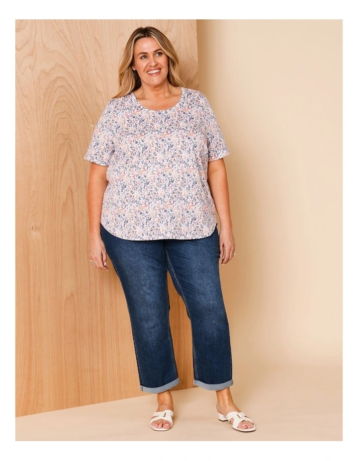 Wardrobe Staple Short Sleeve Tee In Watercolour Leaf Print White/Multi image 2