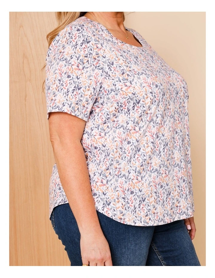 Wardrobe Staple Short Sleeve Tee In Watercolour Leaf Print White/Multi image 4