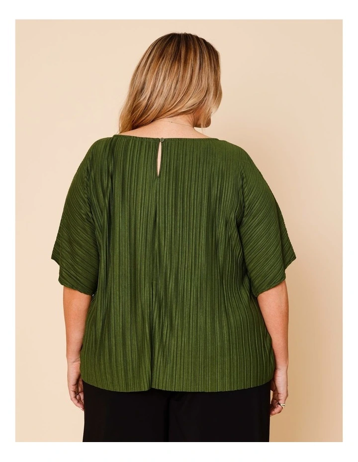 Plisse Elbow Length Sleeves Tee In Green image 6