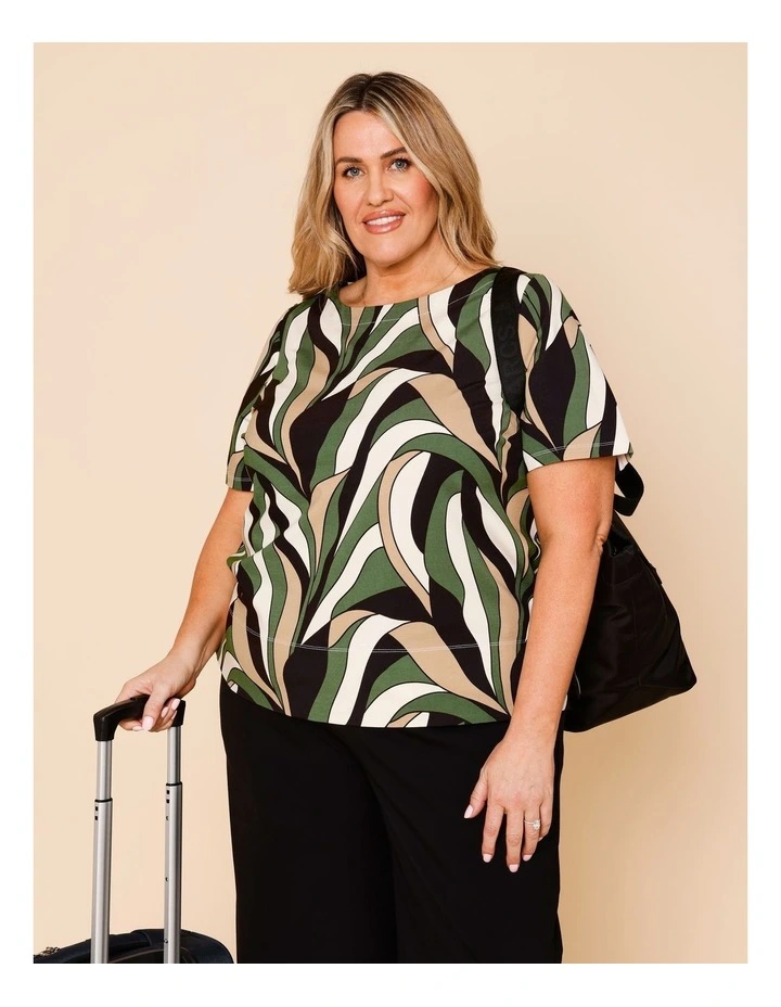 Short Sleeve Boat Neck Tee In Greens Print image 1