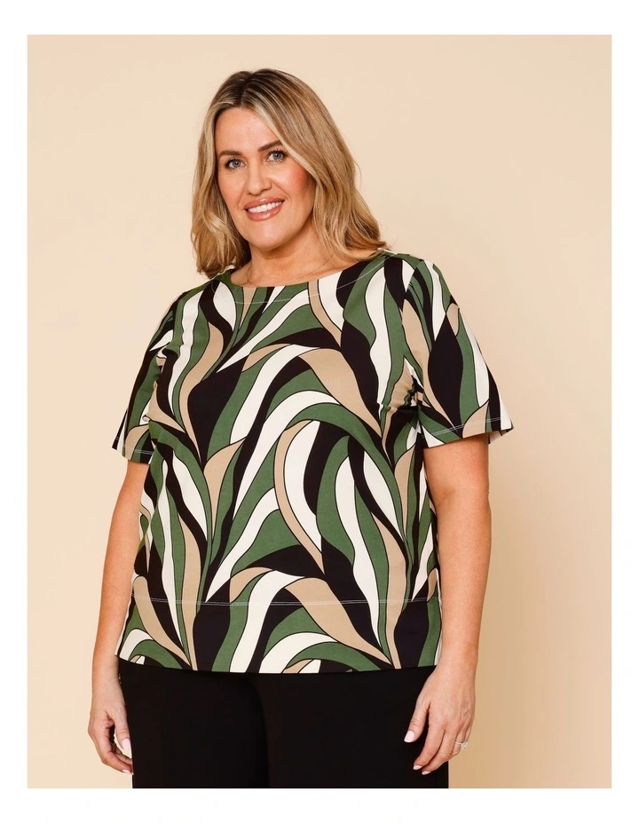 Short Sleeve Boat Neck Tee In Greens Print image 3
