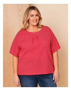 Magyar Sleeve Woven Front Tee With Tuck Neck And Knit Back In Sunset