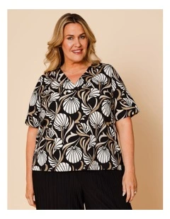 Short Sleeve V-neck Tee In Black/Neutrals