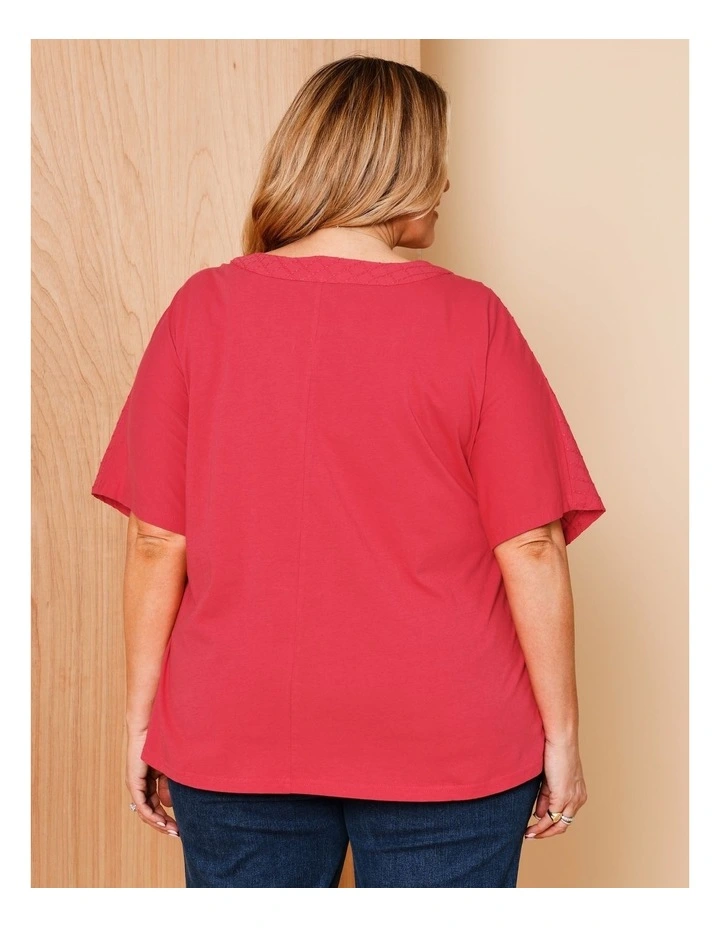Magyar Sleeve Woven Front Tee With Tuck Neck And Knit Back in Sunset image 4
