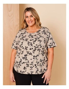 Wardrobe Staple Short Sleeve Tee In Neutral With Monotone Black Floral