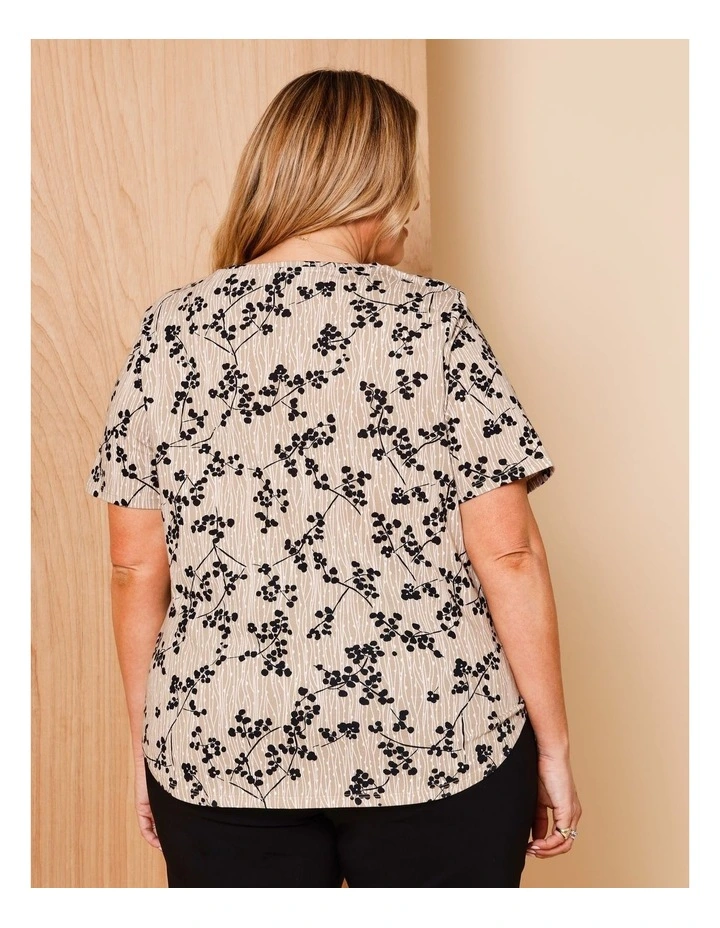 Wardrobe Staple Short Sleeve Tee In Neutral With Monotone Black Floral image 4