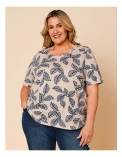 Wardrobe Staple Short Sleeve Tee In Navy/Neutral Spot Leaf