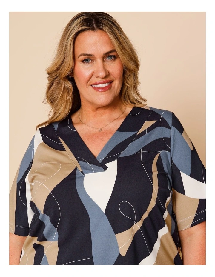 Short Sleeve V-neck Tee In Blues Print image 3