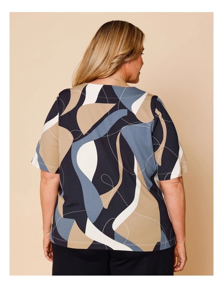 Short Sleeve V-neck Tee In Blues Print image 4