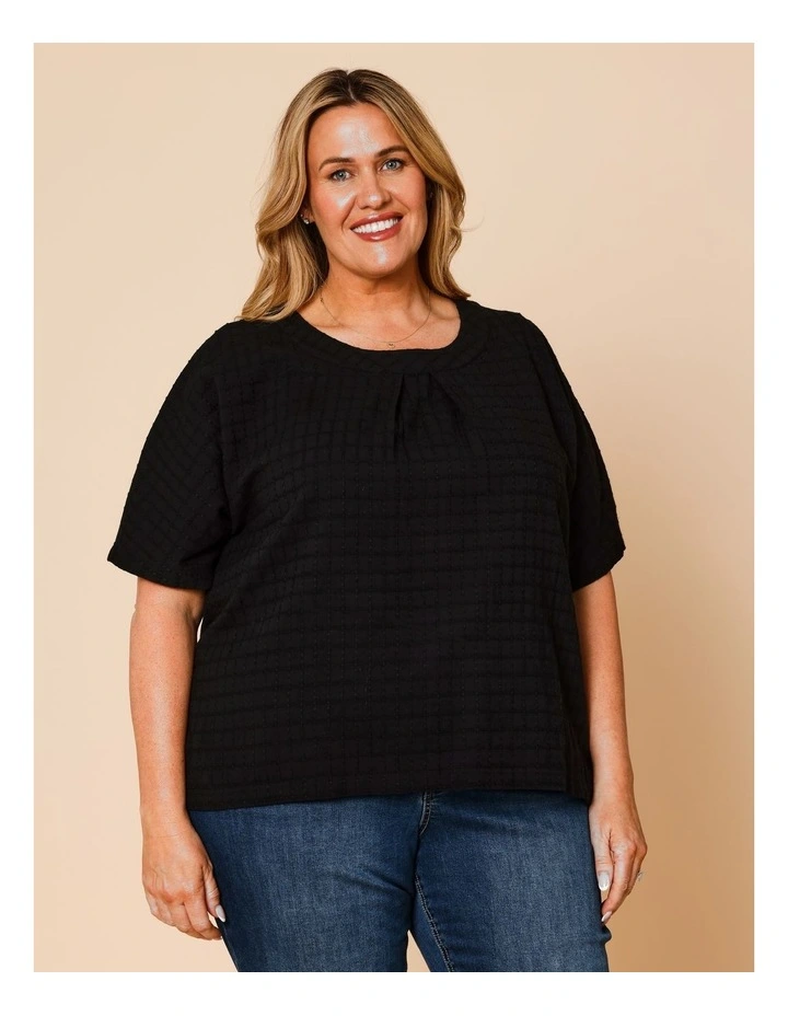 Magyar Sleeve Woven Front Tee With Tuck Neck And Knit Back In Black image 1