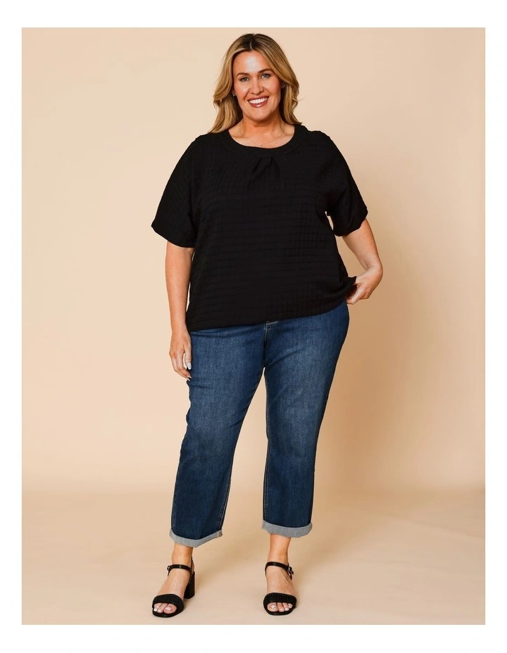 Magyar Sleeve Woven Front Tee With Tuck Neck And Knit Back In Black image 2