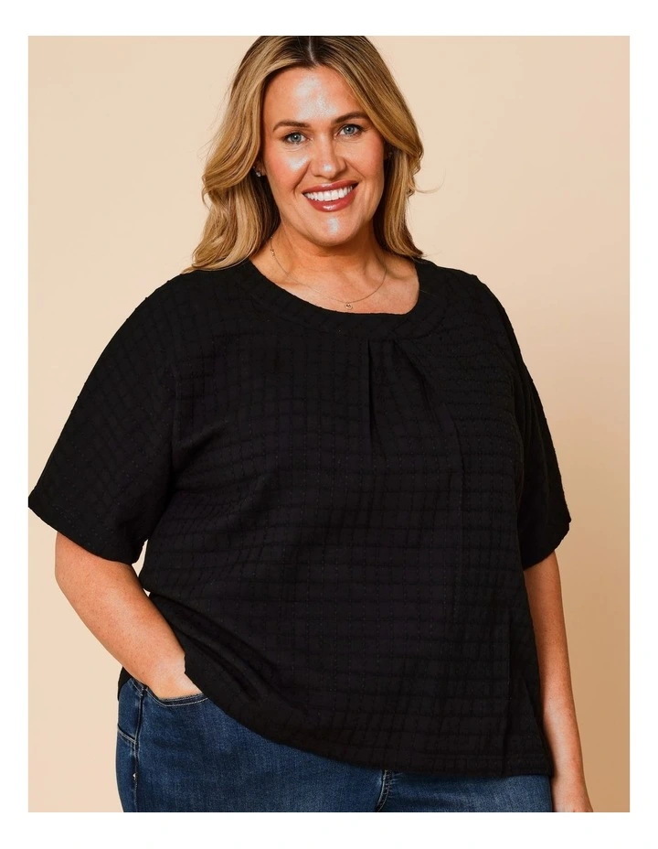 Magyar Sleeve Woven Front Tee With Tuck Neck And Knit Back In Black image 3